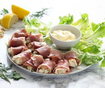 Bocados de bacalao y speck