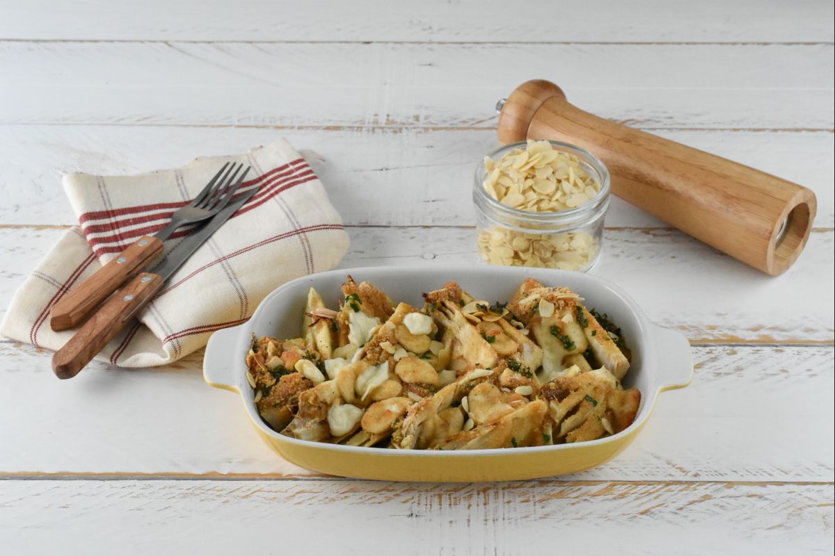 Hinojos gratinados con almendras