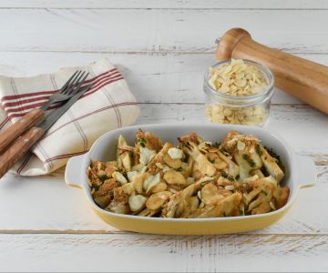 Hinojos gratinados con almendras