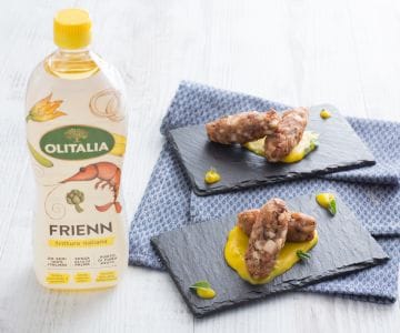 Croquetas de pulpo sobre crema de patatas al azafrán