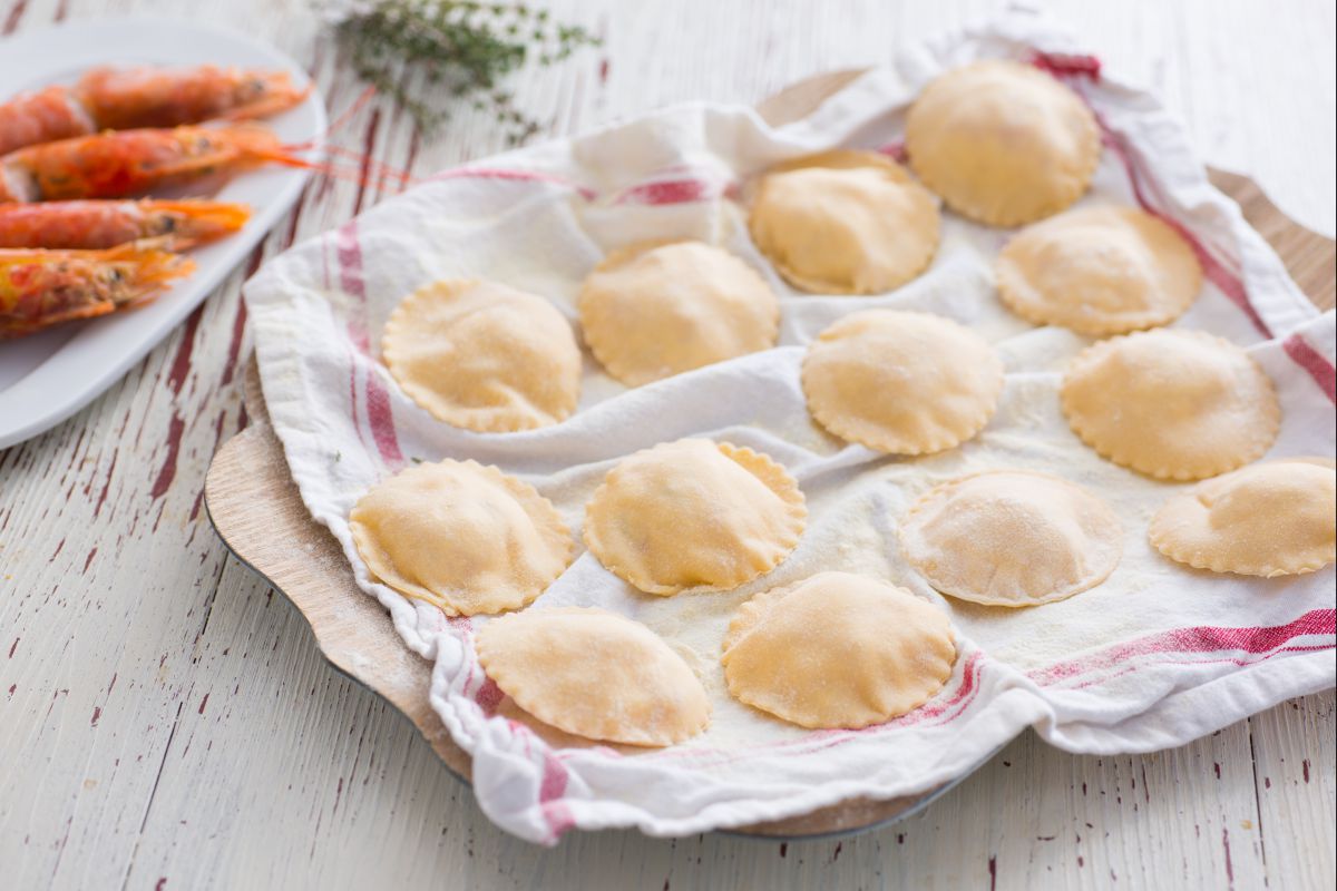 Raviolis de gambas y limón