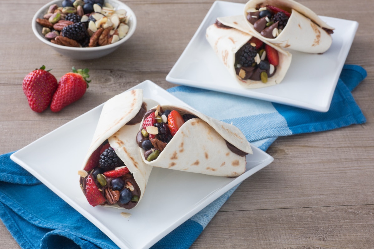 Piadina con crema de chocolate y fruta