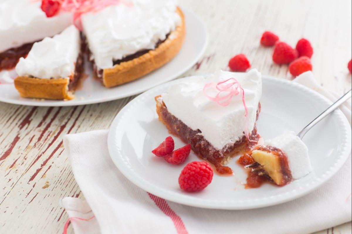 Tarta de ruibarbo y frambuesas