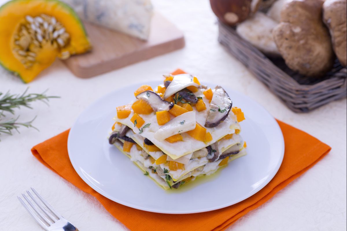 Lasañas con boletus, calabaza y gorgonzola