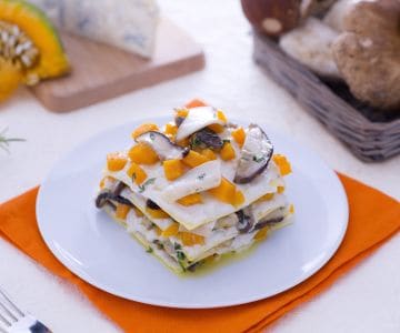 Lasañas con boletus, calabaza y gorgonzola