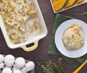 Lasaña de calabaza con crema de setas y scamorza