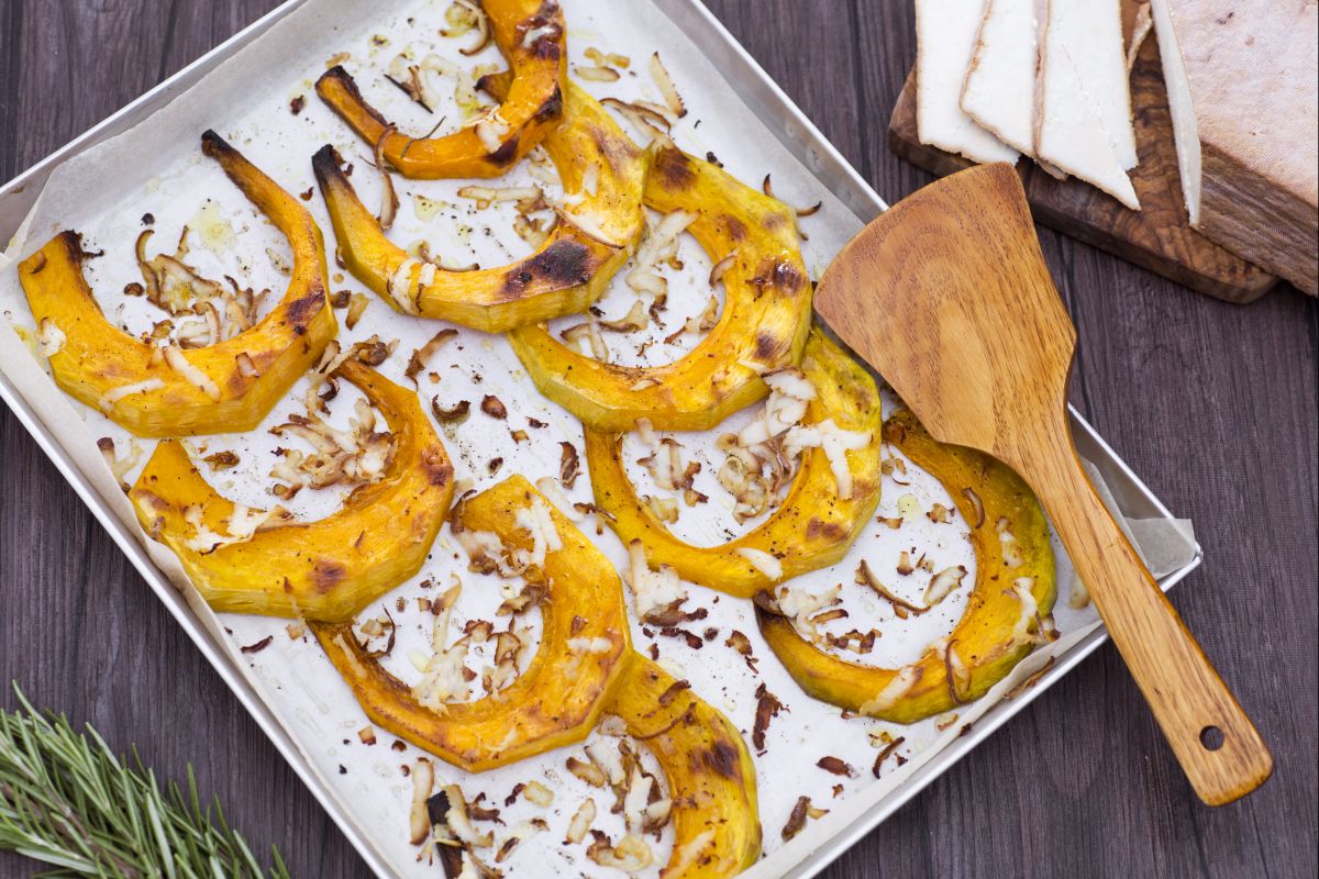 Calabaza gratinada con virutas de ricotta ahumada