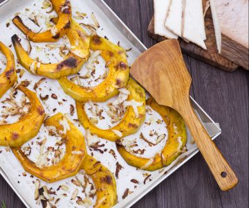 Calabaza gratinada con virutas de ricotta ahumada