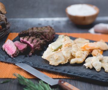 Tempura de verduras otoñales y carne