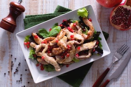 Tiras de pollo a la granada