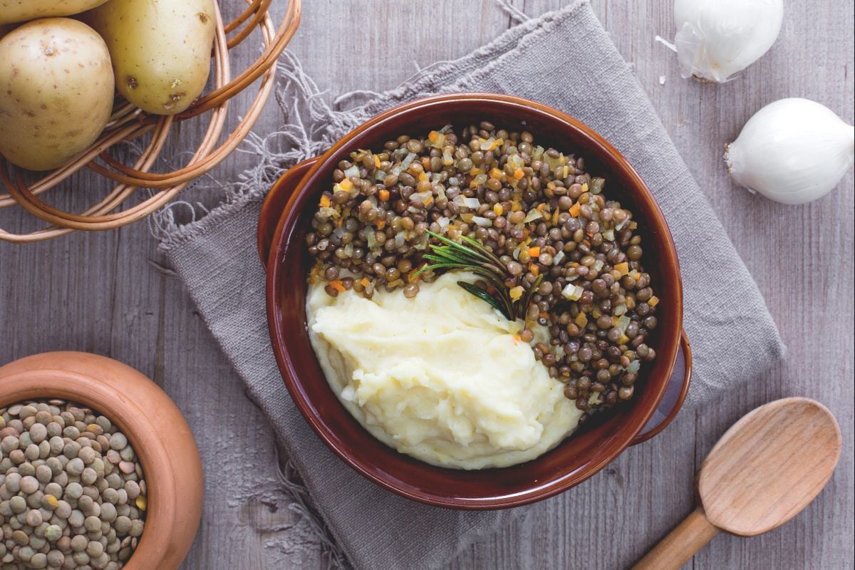 Puré de patatas y lentejas
