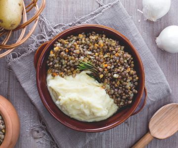 Puré de patatas y lentejas