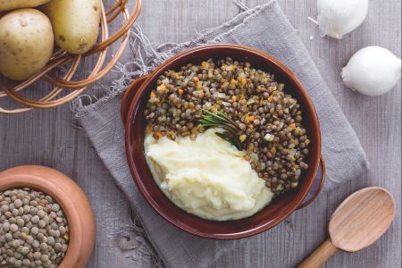 Puré de patatas y lentejas
