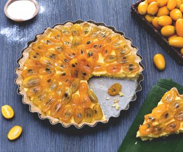 Tarta con kumquat caramelizados