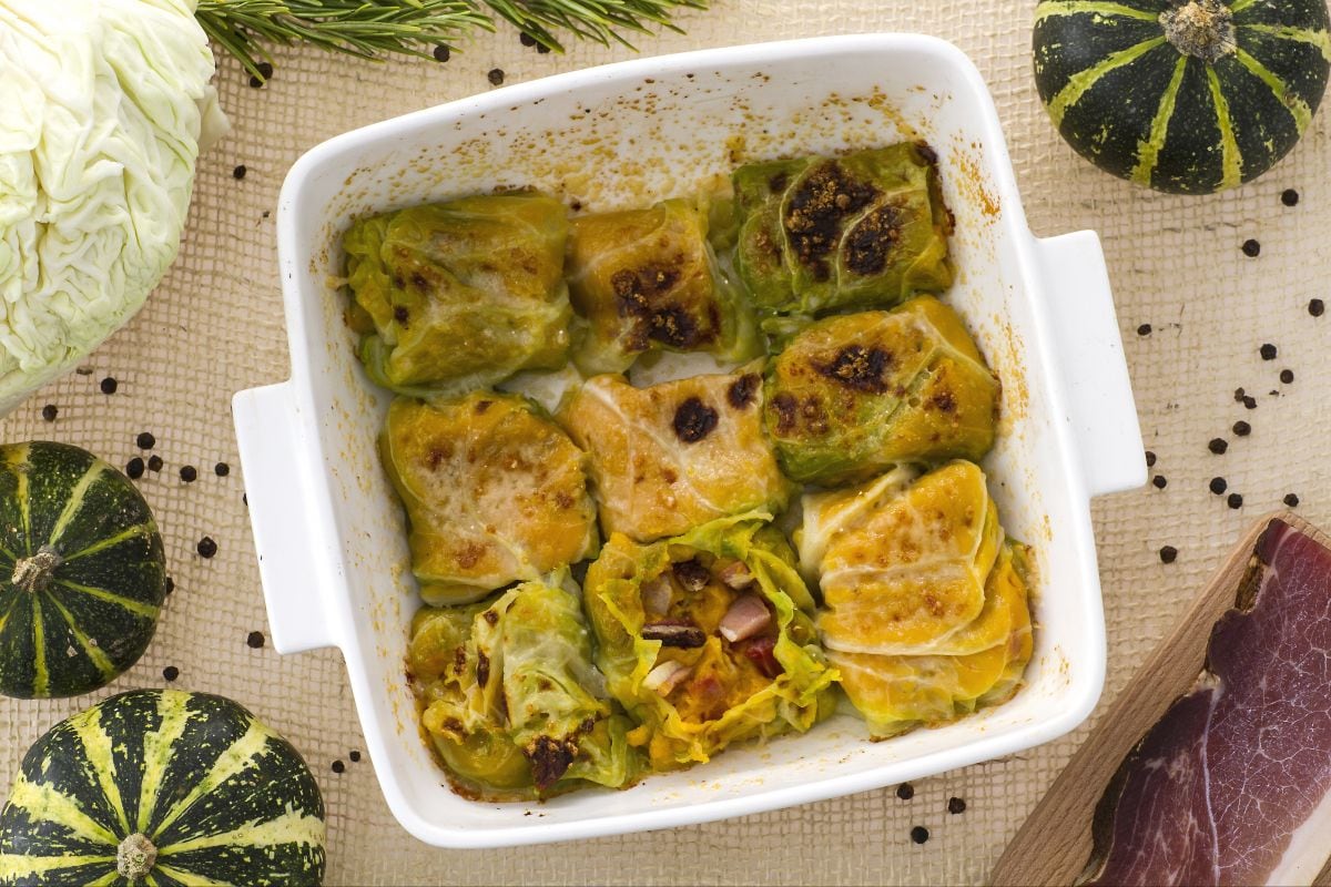 Rollos de col con calabaza