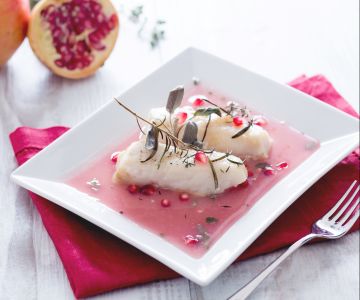 Bacalao con salsa de granada