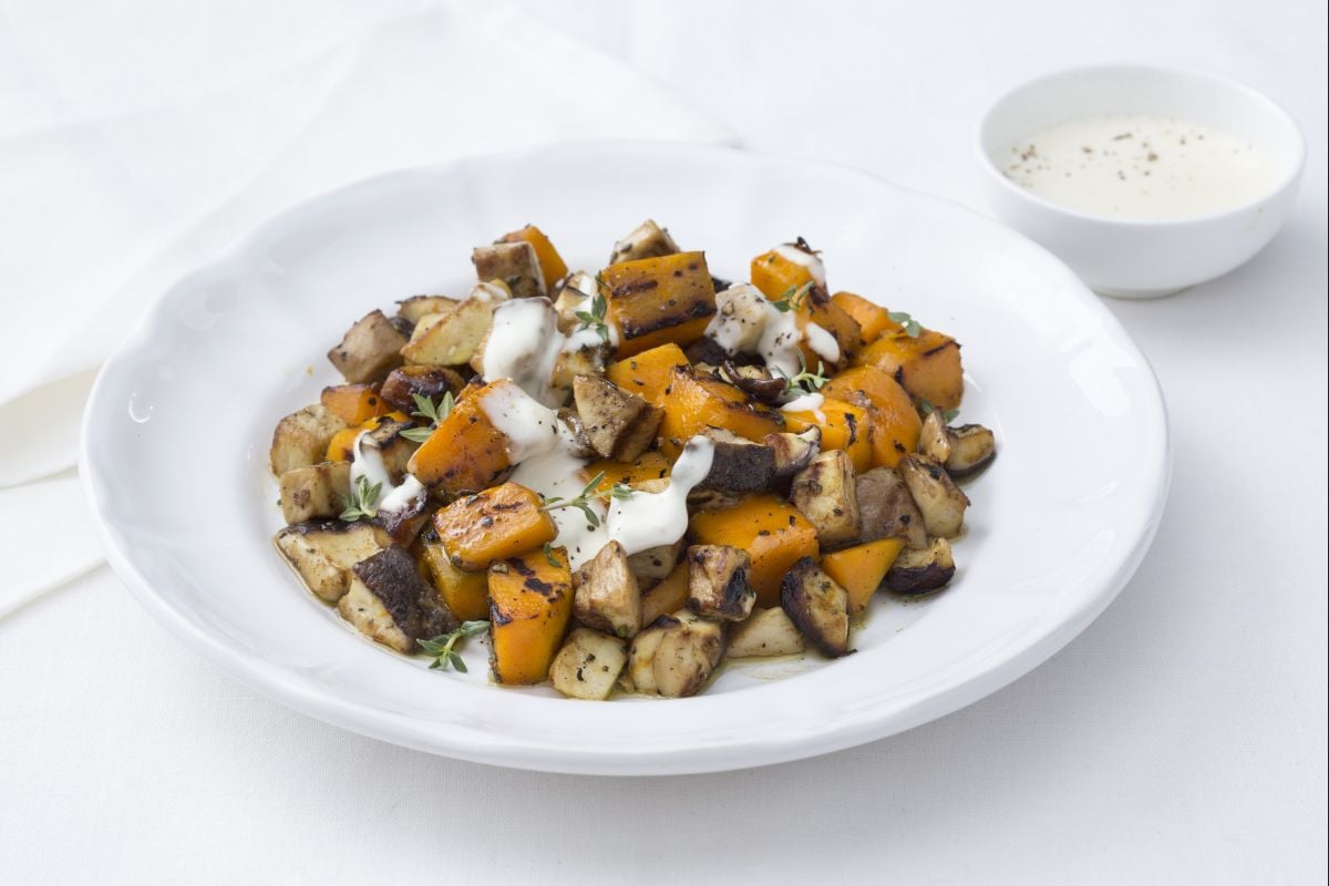 Parrillada de calabaza y boletus