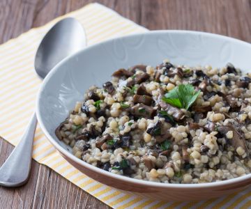 Fregola con setas portobello