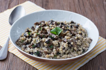 Fregola con setas portobello