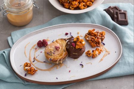 Peras y chocolate con caramelo salado