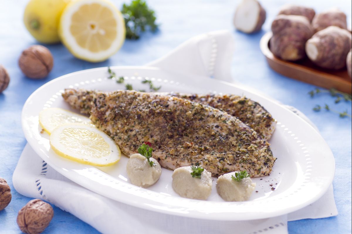 Espada en costra con puré de tupinambo