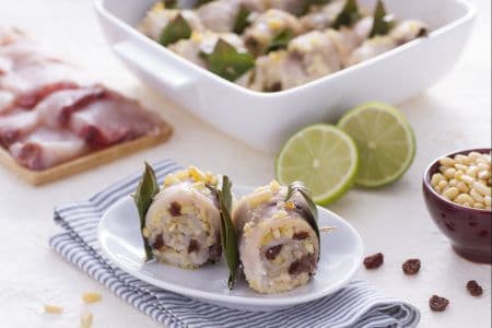 Rollitos de pez espada a beccafico con lima y jengibre