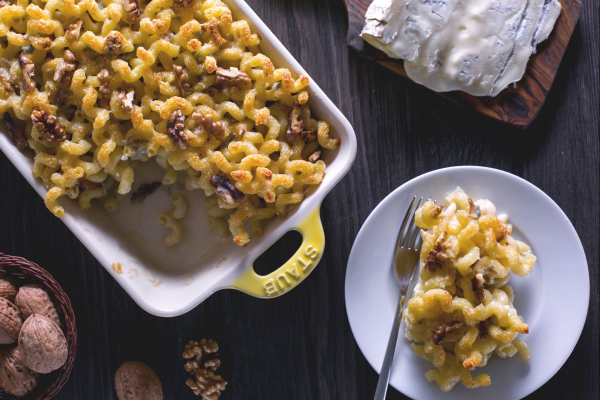 Pasta al gorgonzola gratinada al horno
