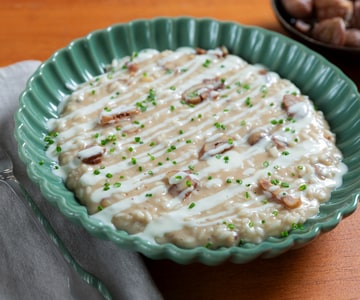 Risotto con castañas y fonduta de castelmagno