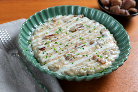 Risotto con castañas y fonduta de castelmagno