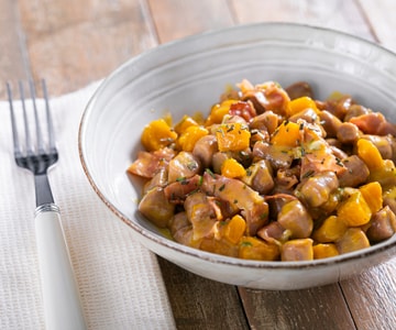 Gnocchi de castañas con calabaza y speck