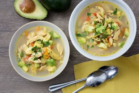 Sopa de pollo y aguacate