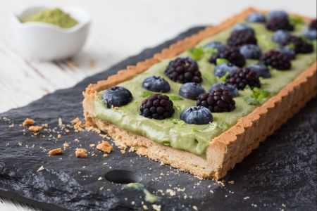 Tarta con crema de té matcha