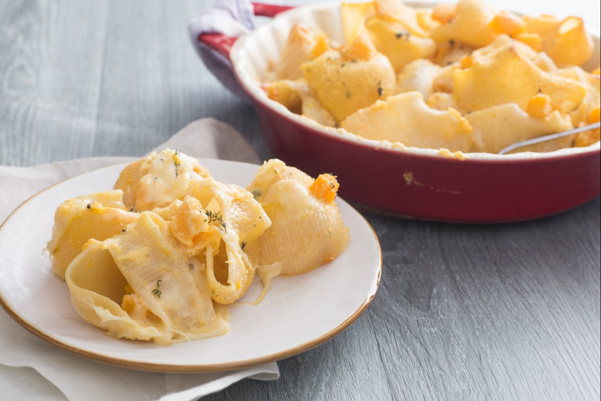 Lumaconi con calabaza y caciocavallo