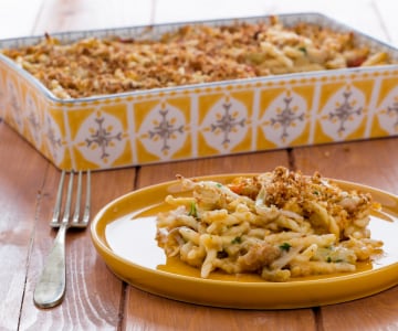 Trofie al horno con calamares y coliflor