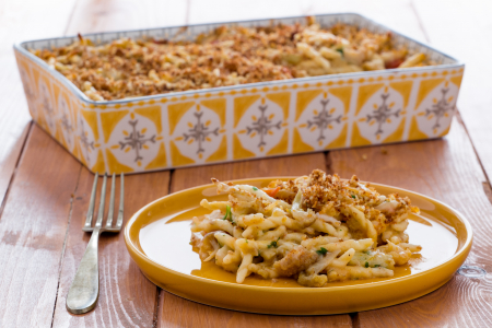 Trofie al horno con calamares y coliflor