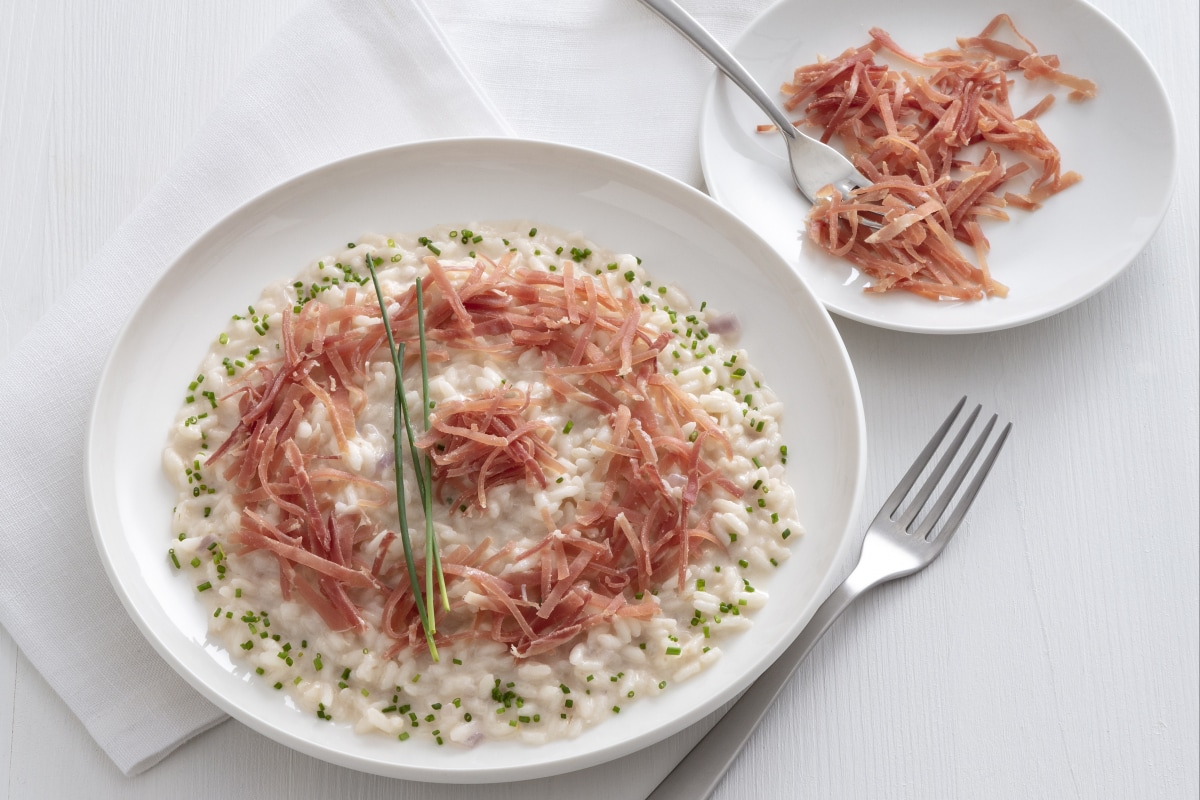 Risotto con cerveza, culatello y robiola