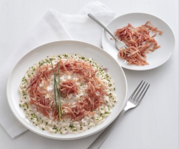 Risotto con cerveza, culatello y robiola