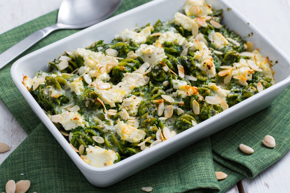 Pasta al horno con espinacas y ricotta