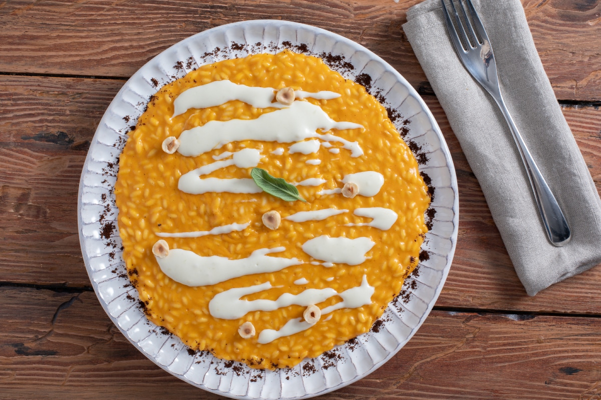 Risotto con crema de calabaza y queso pecorino