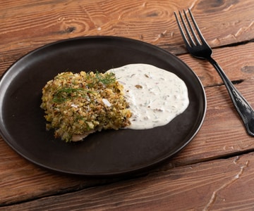 Trucha asalmonada en costra de pistachos