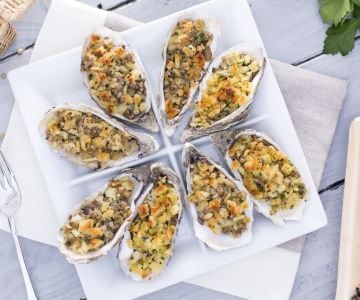 Ostras gratinadas con setas