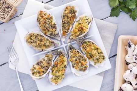 Ostras gratinadas con setas