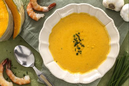 Crema de calabaza con gambas