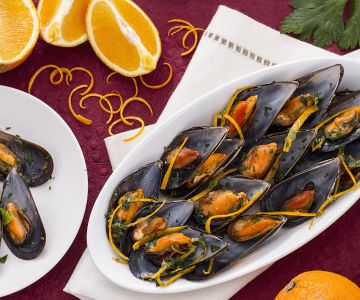 Mejillones a la naranja y jengibre