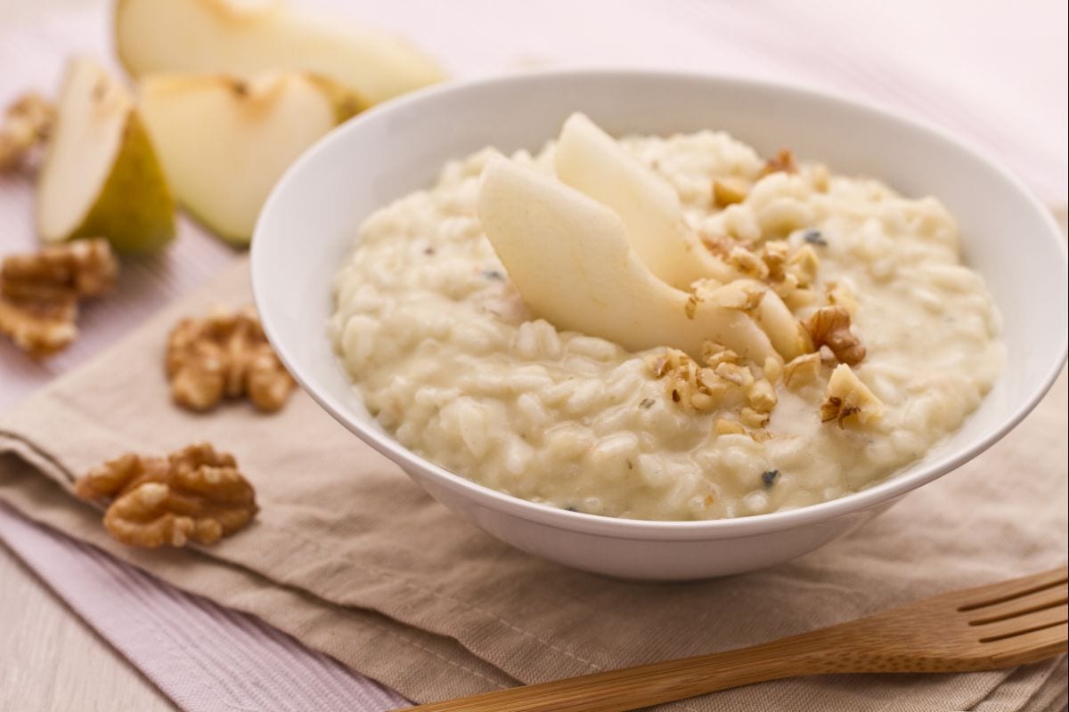 Risotto con gorgonzola, peras y nueces