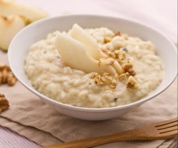 Risotto con gorgonzola, peras y nueces