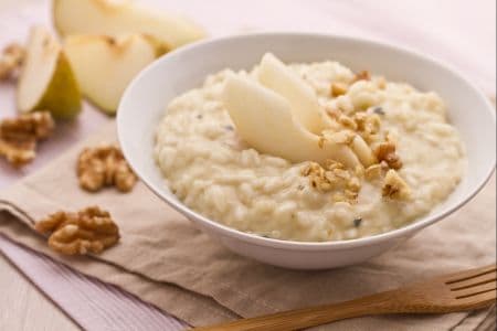 Risotto con gorgonzola, peras y nueces