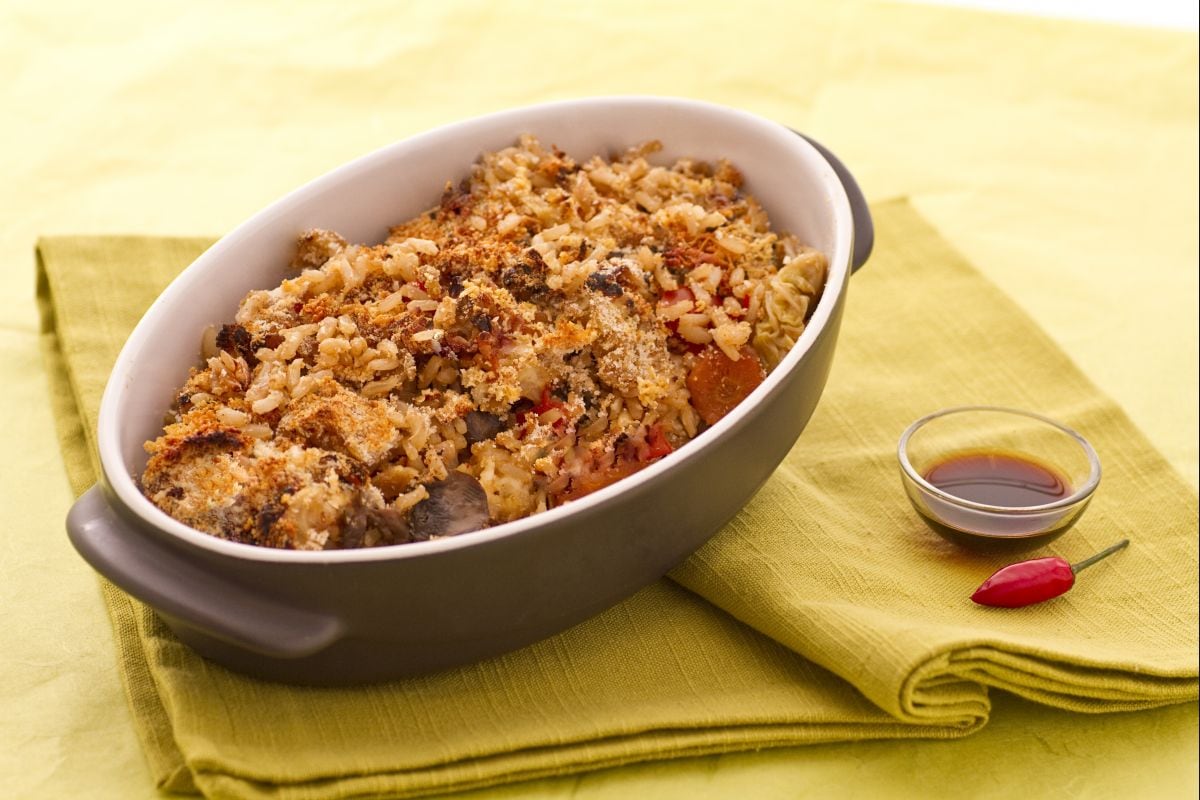 Arroz gratinado con verduras