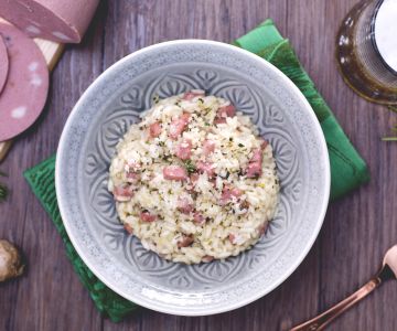 Risotto a la cerveza y mortadela