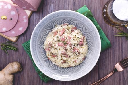 Risotto a la cerveza y mortadela